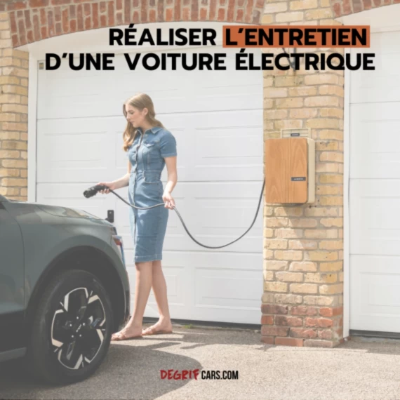Une femme recharge son véhicule électrique à domicile avant d'effectuer un contrôle sur sa voiture électrique dans un garage spécialisé