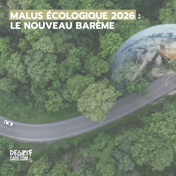 Graphique présentant l'évolution du malus écologique 2026 sur les véhicules neufs et d'occasion chez Degrifcars.
