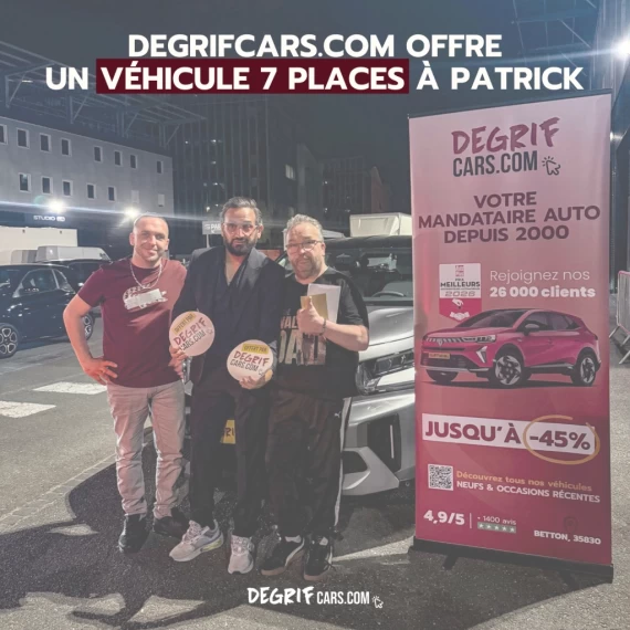 Émotion sur le plateau de La grande régalade lors de l'annonce du don de véhicule par le mandataire Degrifcars.com